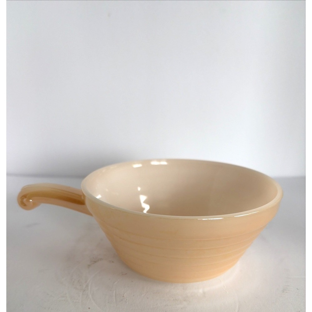 Vintage Fire King Oven Ware Peach Lustre Soup Bowl With Handle Serving Dish